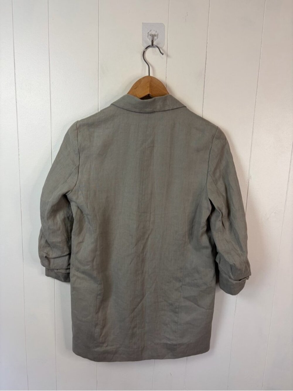 Zara Linen Blend Blazer Jacket Womens XS Taupe Ruched Sleeve Office Career style - Picture 4 of 11